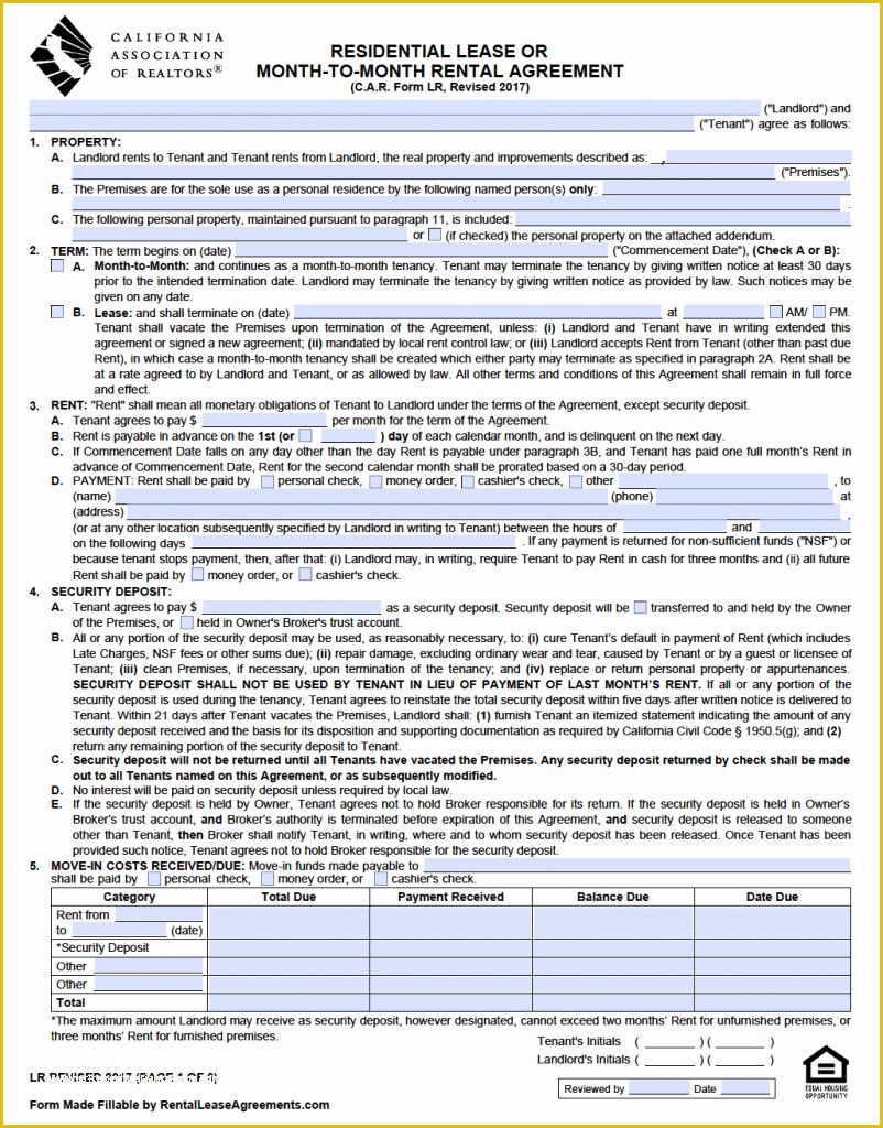California Commercial Lease Agreement Template Free Of Free California Standard Residential Lease Agreement