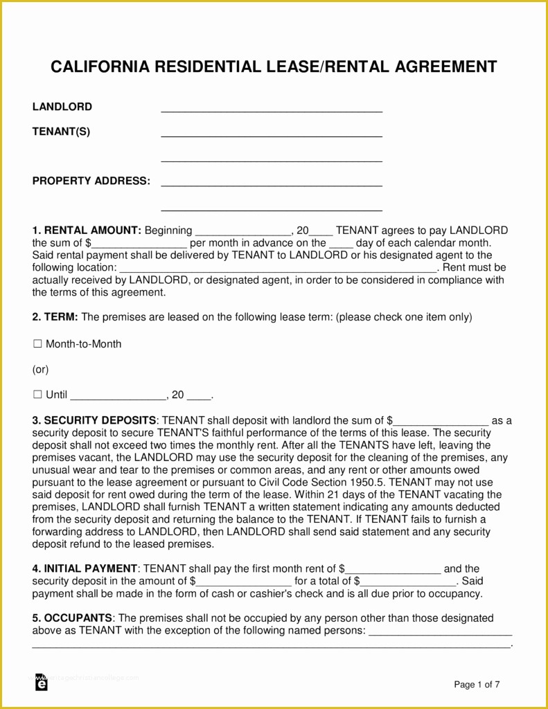 California Commercial Lease Agreement Template Free Of Free California Standard Residential Lease Agreement