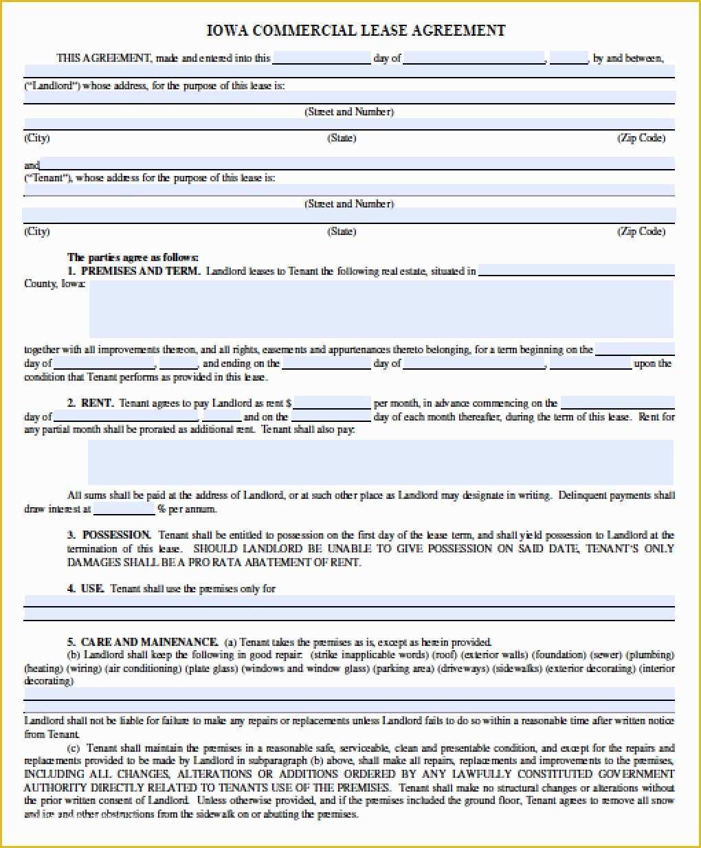 California Commercial Lease Agreement Template Free Of Free Iowa Mercial Lease Agreement Pdf