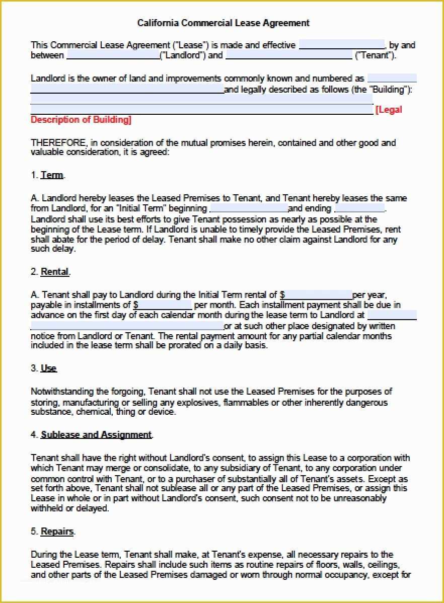 California Commercial Lease Agreement Template Free Of Mercial Real Estate Lease Agreement California