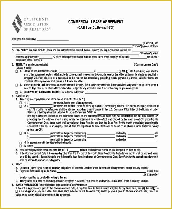California Commercial Lease Agreement Template Free Of Sample Lease Agreement form 9 Free Documents In Doc Pdf