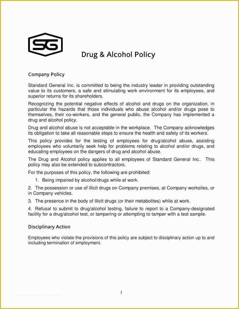 California Drug Free Workplace Policy Template Of 5 Drug & Alcohol Policy Templates Pdf Doc