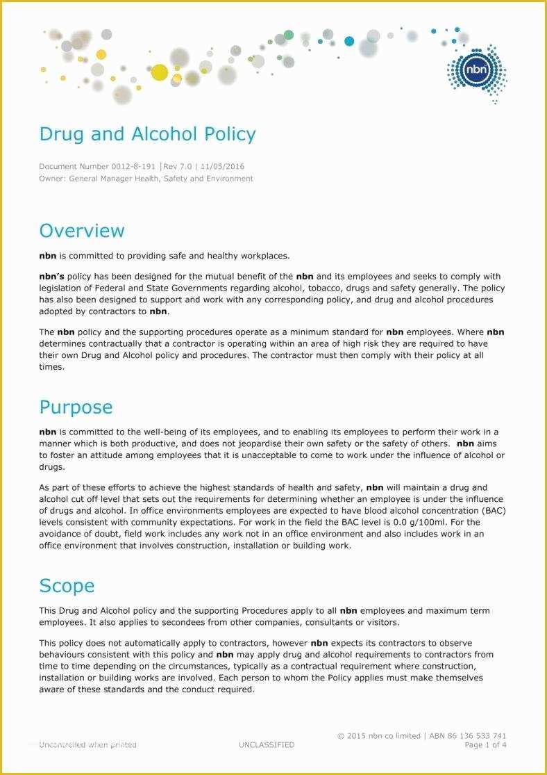 California Drug Free Workplace Policy Template Of 5 Drug Alcohol 