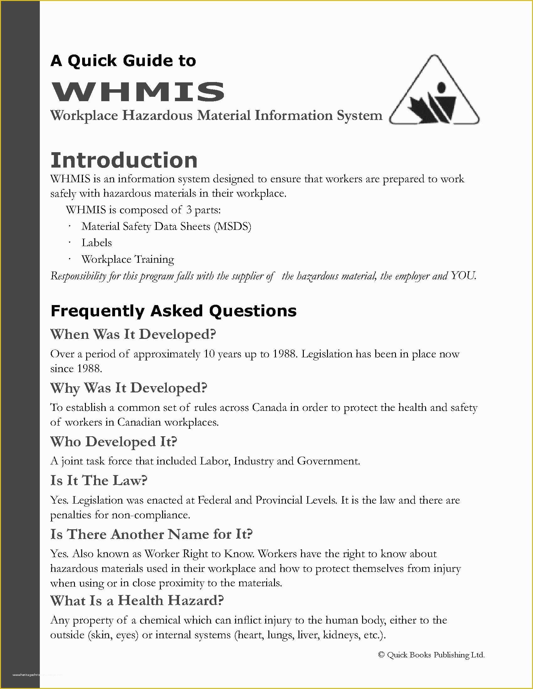 California Drug Free Workplace Policy Template Of Canada Whmis Guide