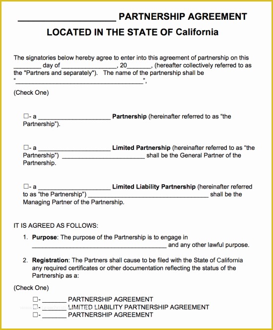 California General Partnership Agreement Template Free Of Free California Partnership Agreement Template Pdf