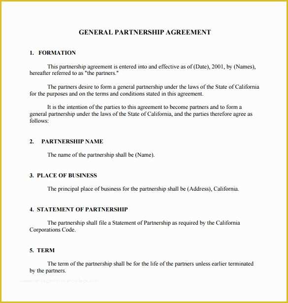 California General Partnership Agreement Template Free Of Sample General Partnership Agreement 11 Documents In