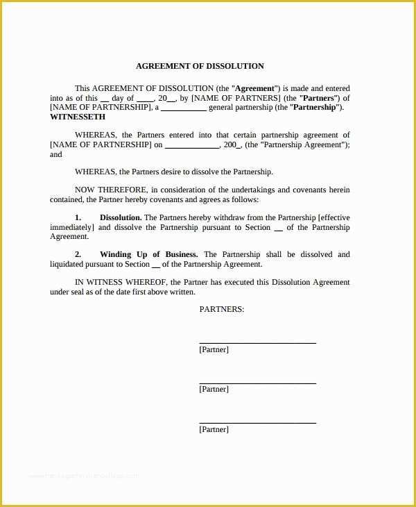 California General Partnership Agreement Template Free Of Sample Partnership Dissolution Agreement Templates 7