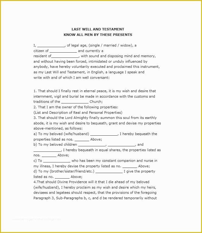 California Last Will and Testament Free Template Of 39 Last Will and Testament forms &amp; Templates Template Lab