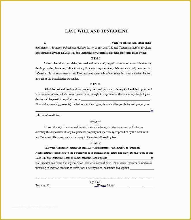 California Last Will and Testament Free Template Of 39 Last Will and Testament forms &amp; Templates Template Lab