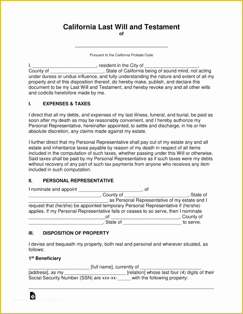 California Last Will and Testament Free Template Of Free California Last Will and Testament Template Pdf