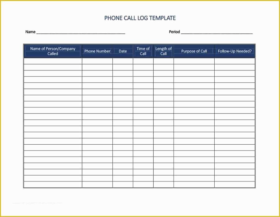 Call List Template Free Of 40 Printable Call Log Templates In Microsoft 