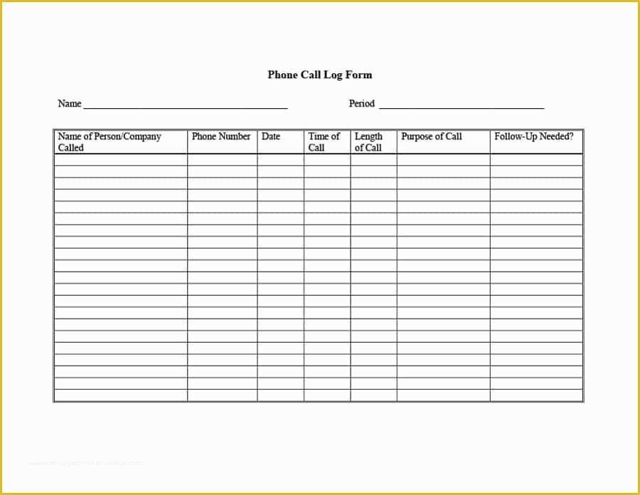 Call List Template Free Of Call Log Template
