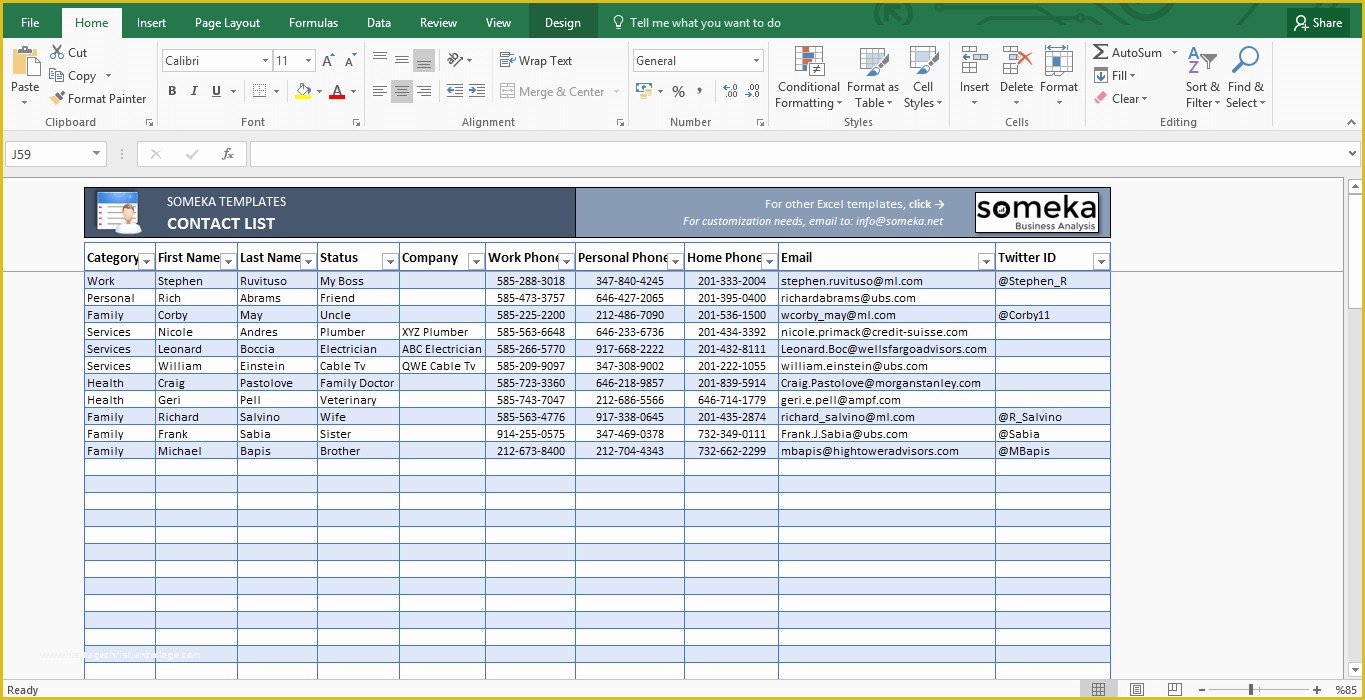 Call List Template Free Of Contact List Template In Excel