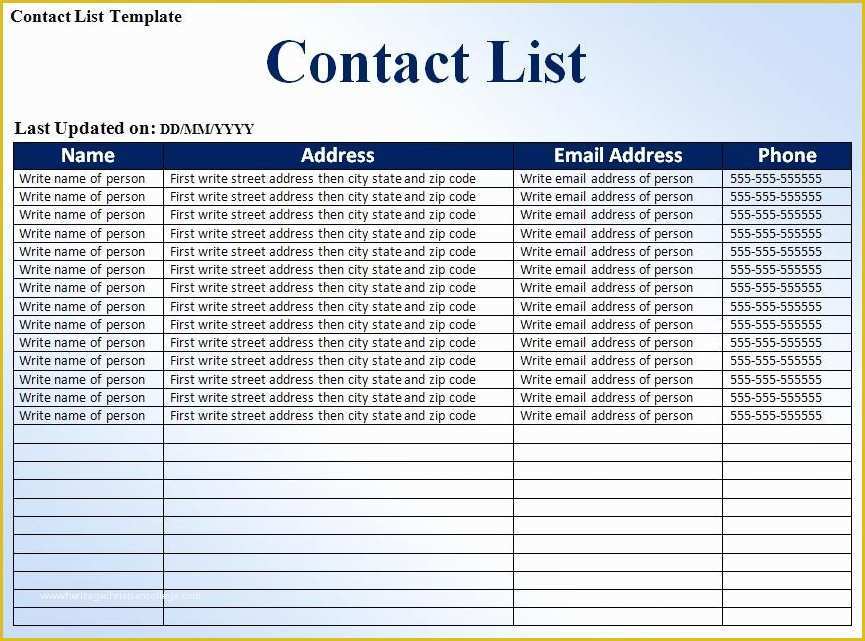 Call List Template Free Of Contact List Template