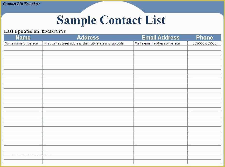 Call List Template Free Of Contact List Template