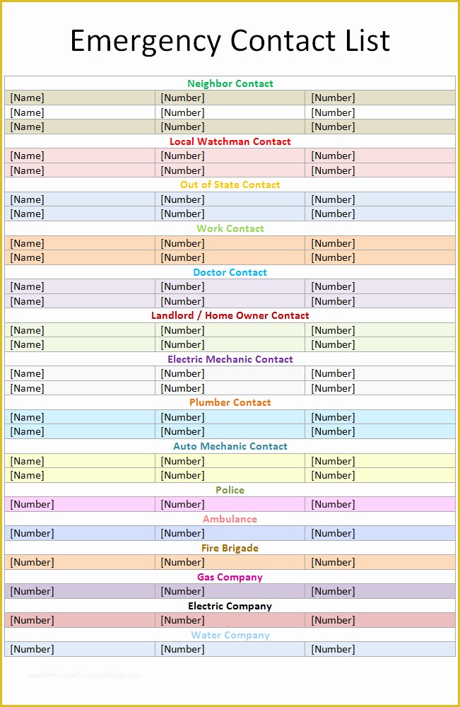 Call List Template Free Of Emergency Contact List Template Microsoft Word Templates