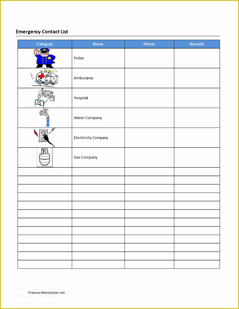 Call List Template Free Of Free Emergency Contact List Template