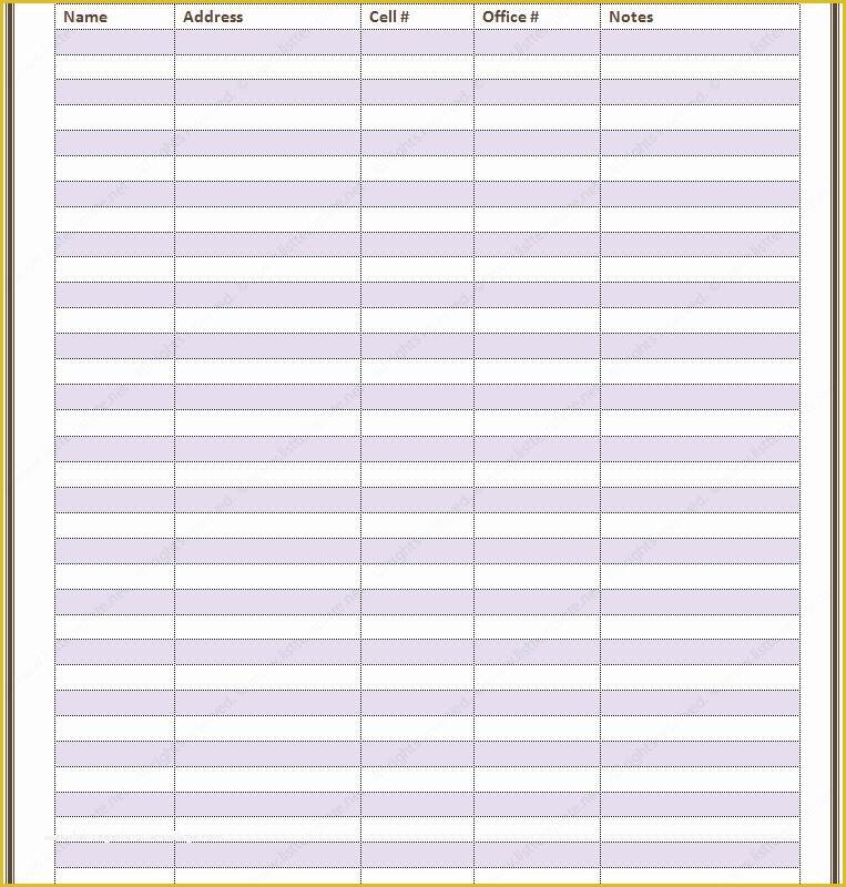 Call List Template Free Of Free Printable Contact List Templates