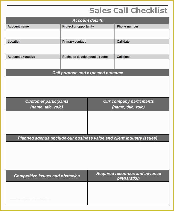 Call List Template Free Of Sales Call Checklist