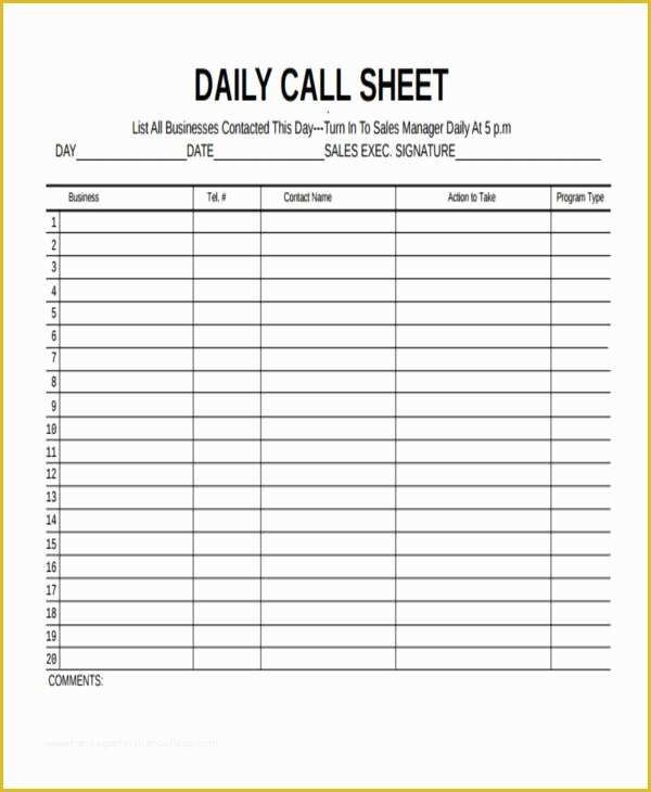 Call Sheet Template Free Of 44 Sheet Examples Psd Ai Word Pdf