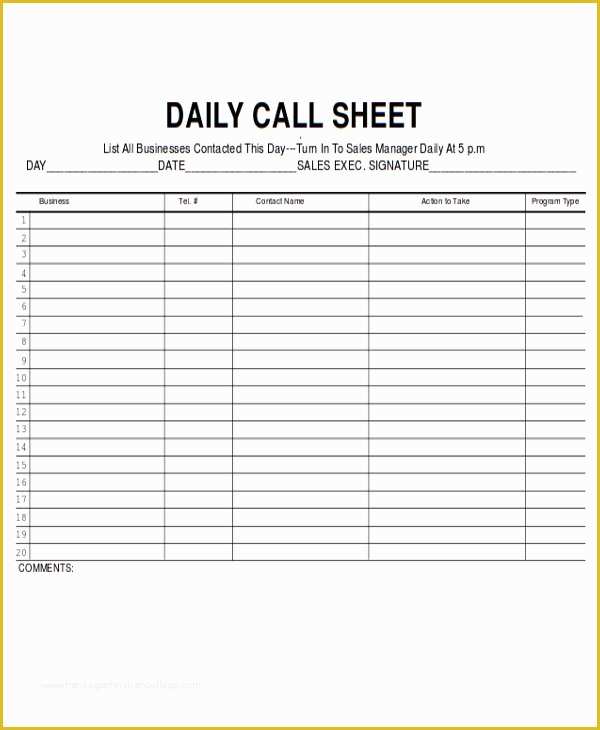 Call Sheet Template Free Of 9 Sales Sheet Templates Free Sample Example format