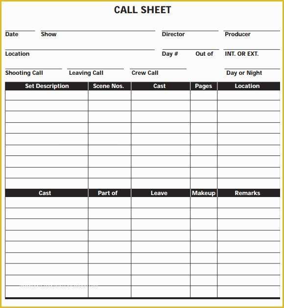 Call Sheet Template Free Of 9 Sample Call Sheet Templates