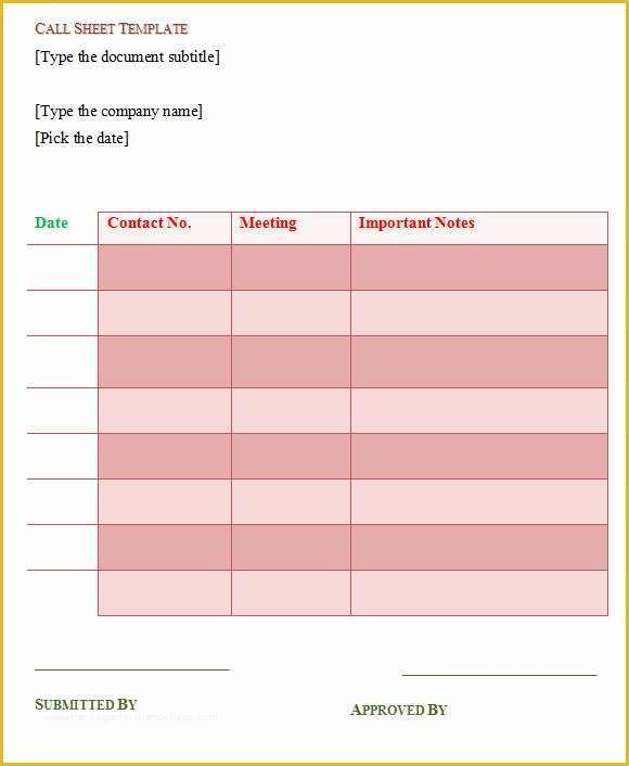 Call Sheet Template Free Of 9 Sample Call Sheet Templates