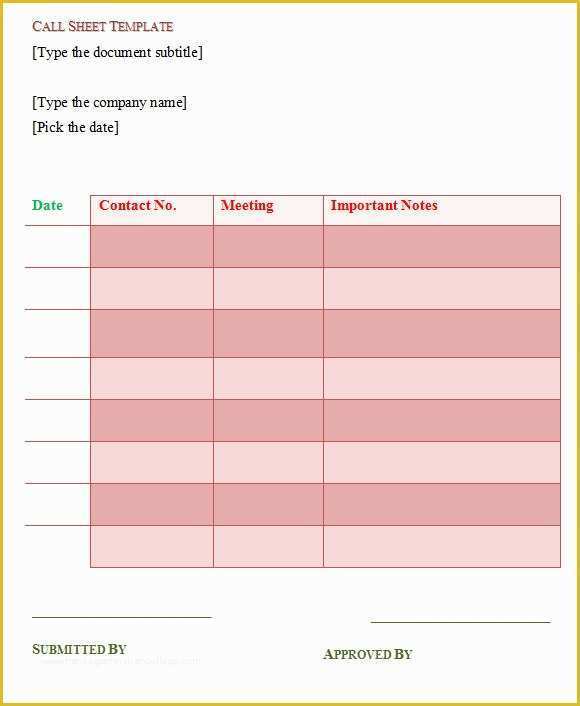 Call Sheet Template Free Of 9 Sample Call Sheet Templates