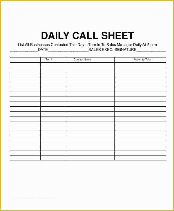 Call Sheet Template Free Of Call Log Sheet Template 11 Free Word Pdf Excel
