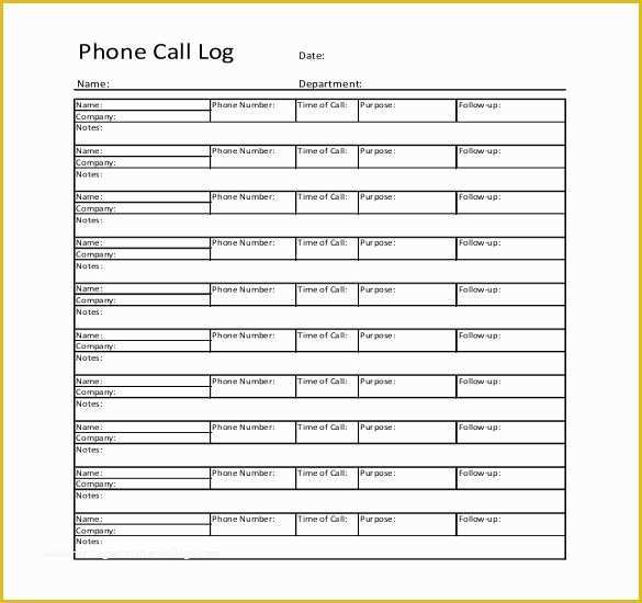 Call Sheet Template Free Of Call Log Template