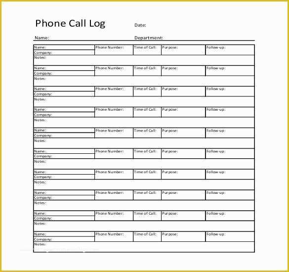 Call Sheet Template Free Of Call Log Template