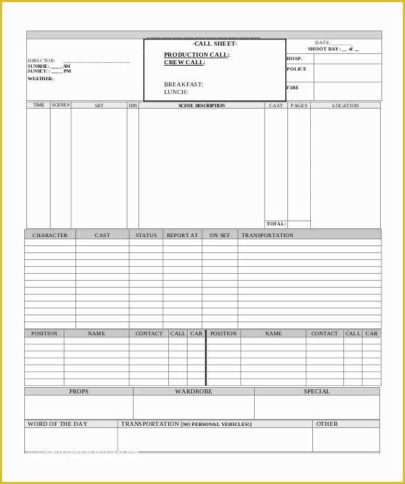 Call Sheet Template Free Of Call Sheet Template 23 Free Word Pdf Documents