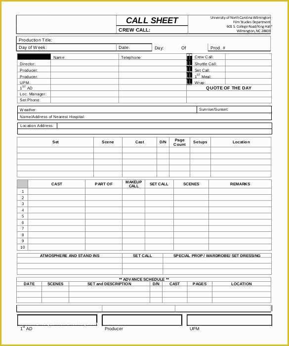 Call Sheet Template Free Of Call Sheet Template 23 Free Word Pdf Documents