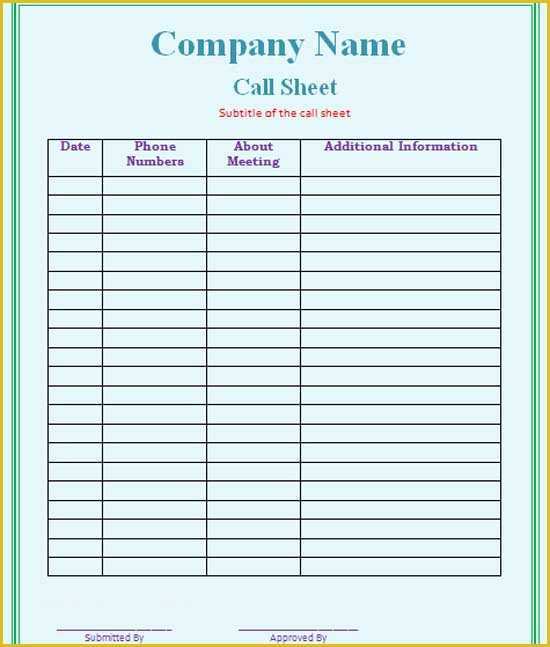 Call Sheet Template Free Of Call Sheet Template