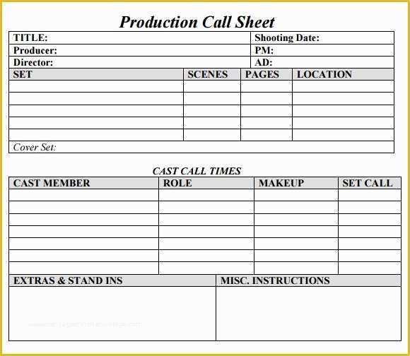 Call Sheet Template Free Of Call Sheet Template