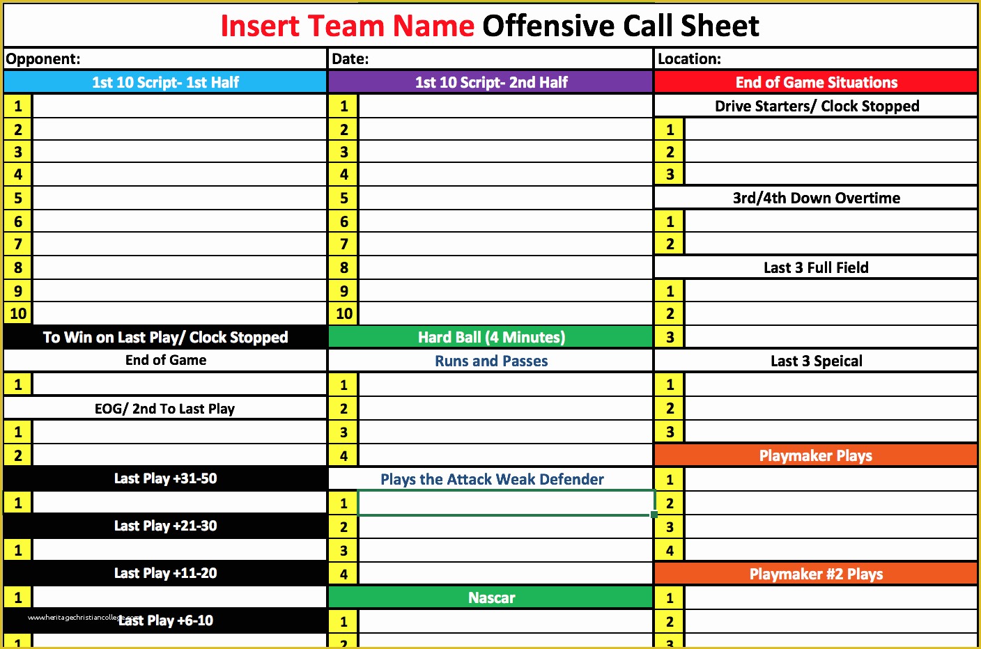 Call Sheet Template Free Of Coach Vint Four Keys to Fensive organization