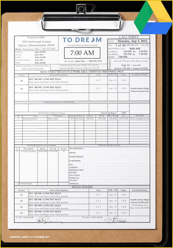 Call Sheet Template Free Of Creating Professional Call Sheets Free Template Download