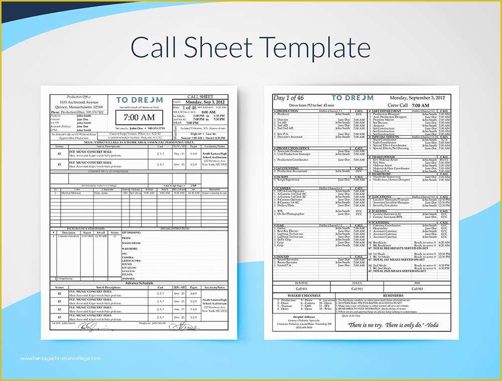 Call Sheet Template Free Of Creating Professional Call Sheets