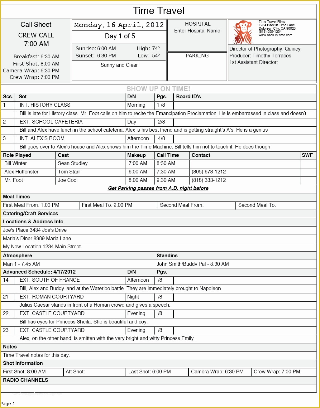Call Sheet Template Free Of Free Call Sheet Template In Excel