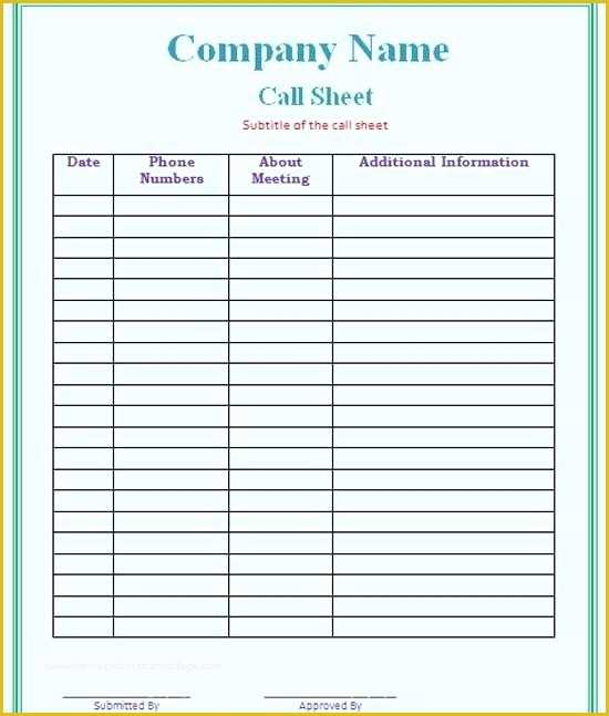 Call Sheet Template Free Of Printable Call Log Sheet Template Templates form Sales