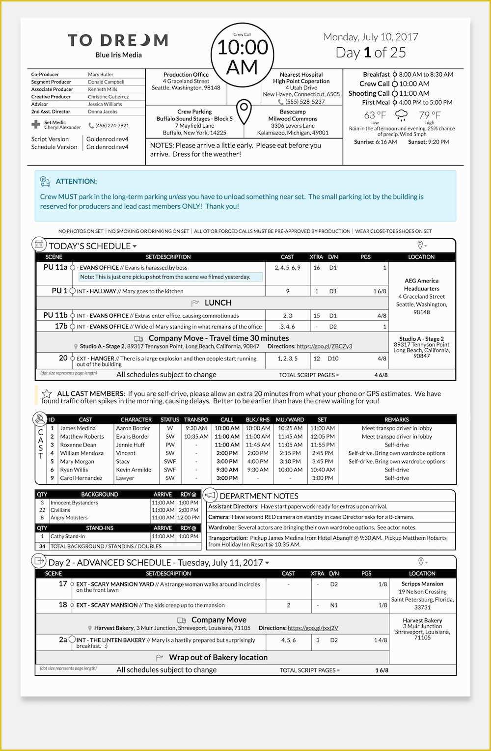 Call Sheet Template Free Of Production Management software Modern Call Sheets