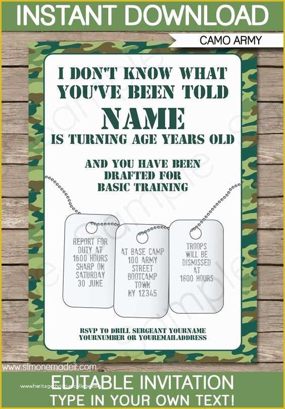 Camouflage Invitations Template Free Of Camps Army Birthday Parties and Birthdays On Pinterest