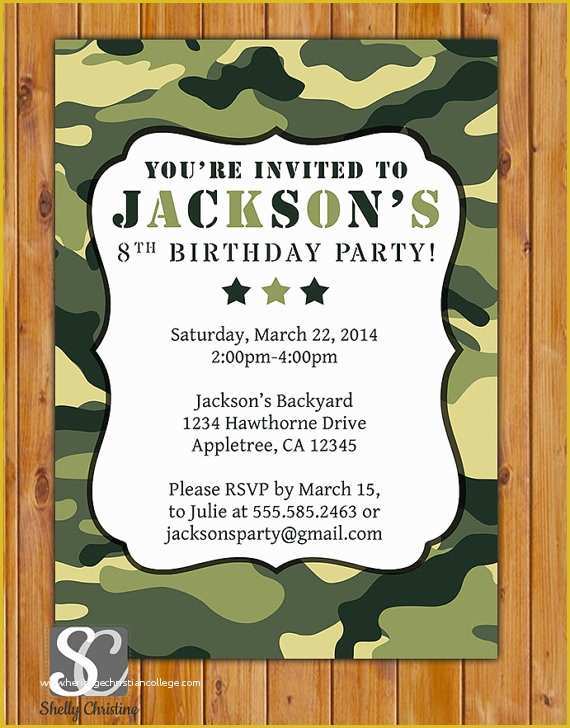 Camouflage Invitations Template Free Of Green Camo Birthday Invitation Personalized Camo Invite