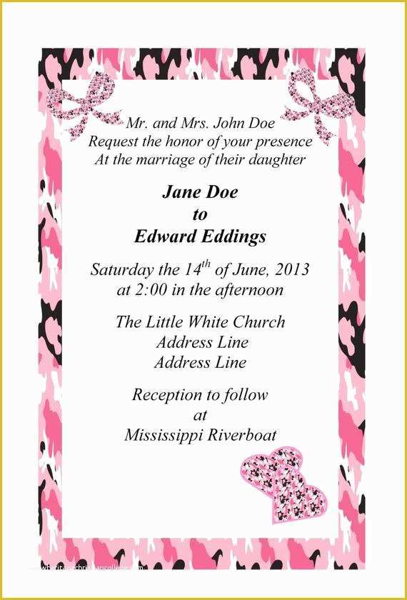 Camouflage Invitations Template Free Of Items Similar to Pink Camo Wedding Invitation Wedding