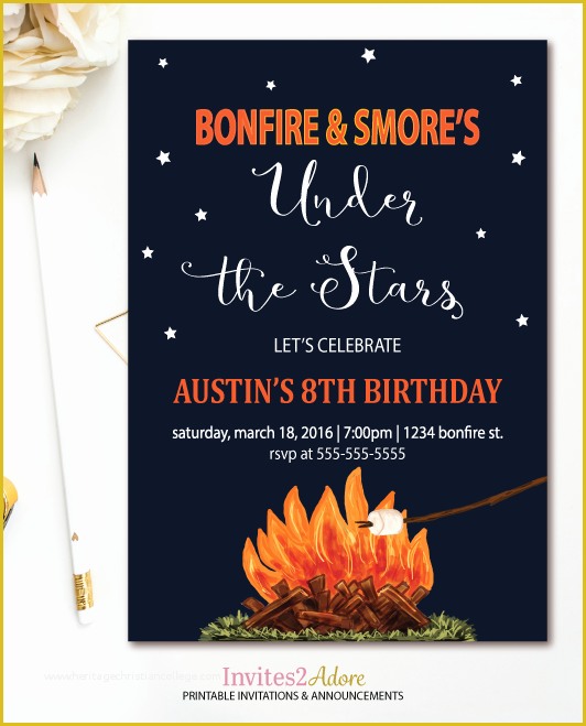Campfire Invitation Template Free Of Bonfire & Smore S Birthday Invitation Campfire Party