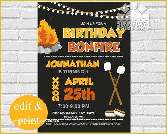 Campfire Invitation Template Free Of Bonfire Birthday Invitation Backyard Bonfire Party