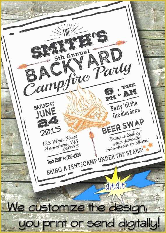 Campfire Invitation Template Free Of Campfire Party Adult Invitation Bonfire Flyer by Ditditdigital