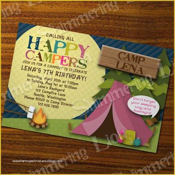 Campfire Invitation Template Free Of Camping Birthday Girl Invite Invitation Party Custom