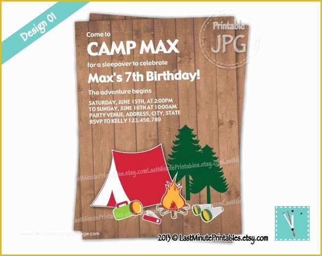 Campfire Invitation Template Free Of Campout Camp Birthday Party Printable Invitation Card