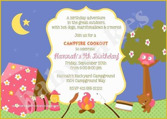 Campfire Invitation Template Free Of Girl Campfire Birthday Invitation Camp Out Sleepover Diy